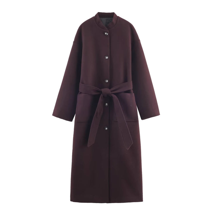 Damen Langer minimalistischer Wollmix-Kimono-Mantel mit Bindegürtel Drune