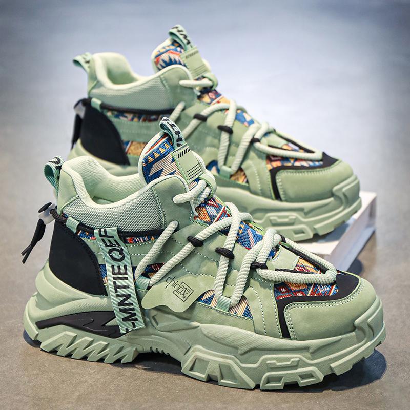 Damen Chunky-Plateau-Sneaker mit Ethno-Textil-Overlays und robuster Profilsohle Drune