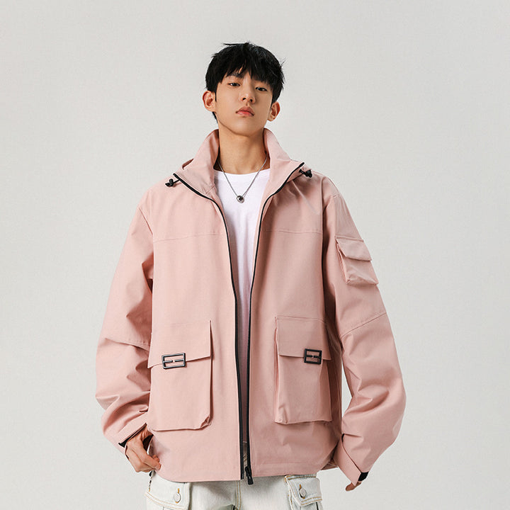 Herren Oversize Utility-Jacke mit technischer Softshell, Kapuze und Mehrfachtaschen Drune