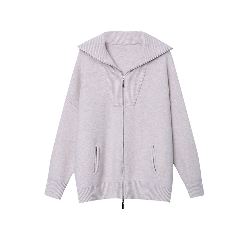 Damen Cozy Strickjacke mit hohem Kragen und Reißverschluss Drune