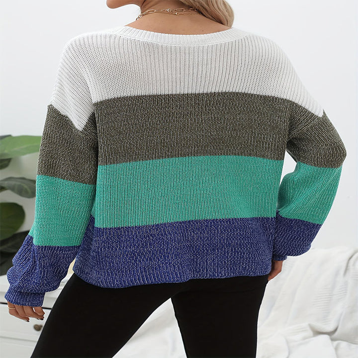 Damen lässiger Strickpullover mit farbigen Blockstreifen Drune