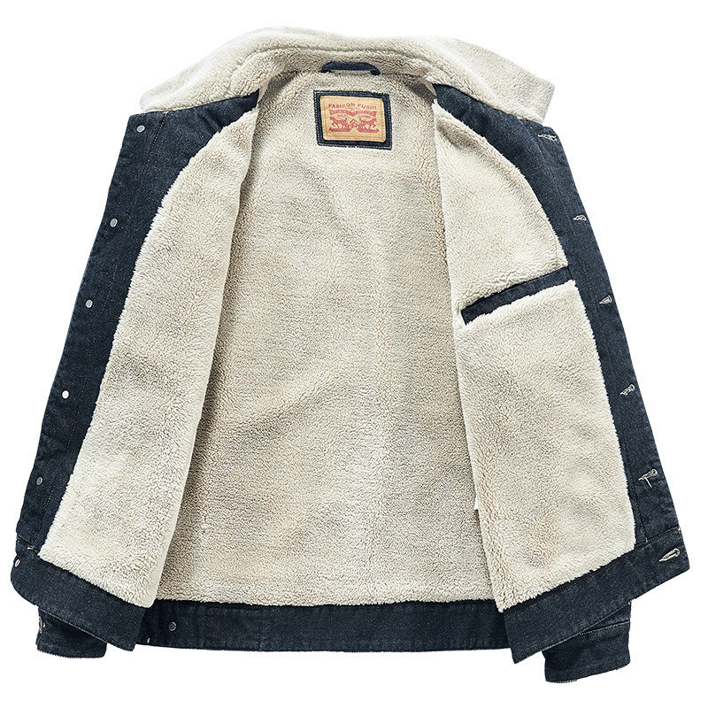 Herren Warme Denimjacke mit Kunstfellkragen Drune
