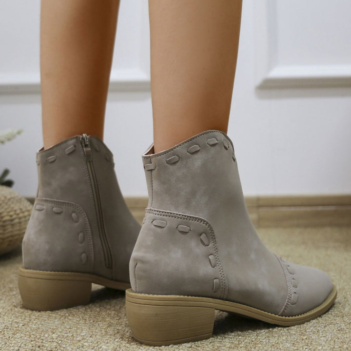 Damen elegante Stiefeletten mit modischen Ziernähten und praktischen Reißverschluss Drune