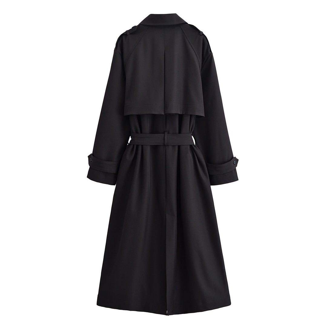Damen Langer taillierbarer Trenchcoat mit Bindegürtel und Epauletten Drune