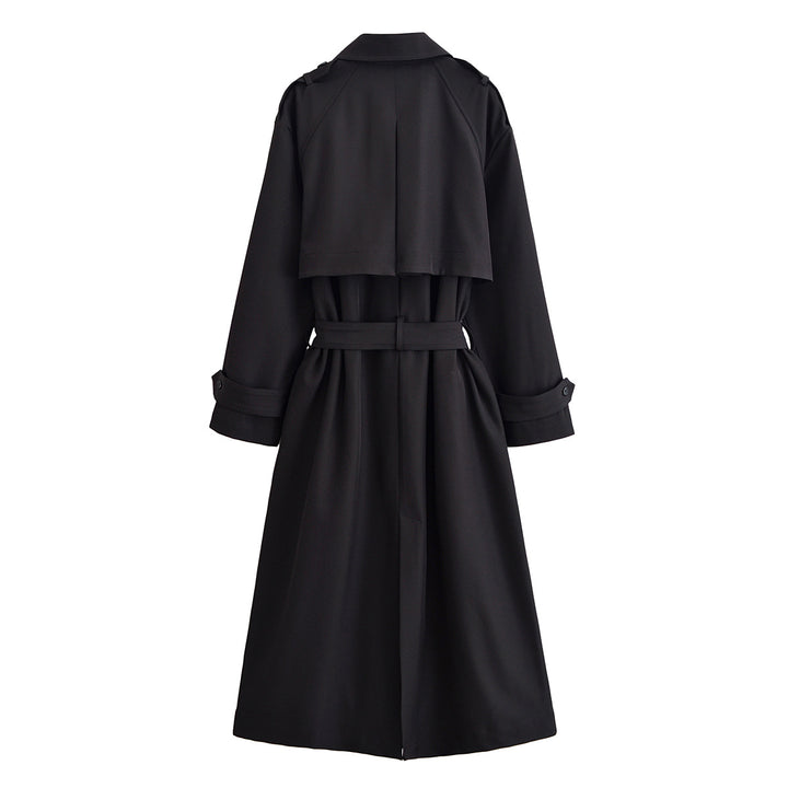 Damen Langer taillierbarer Trenchcoat mit Bindegürtel und Epauletten Drune