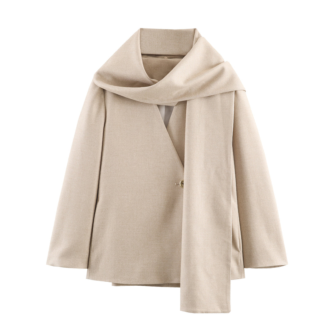 Damen nan eleganter Wollmix-Mantel mit großem Schalkragen und integriertem Schal Drune