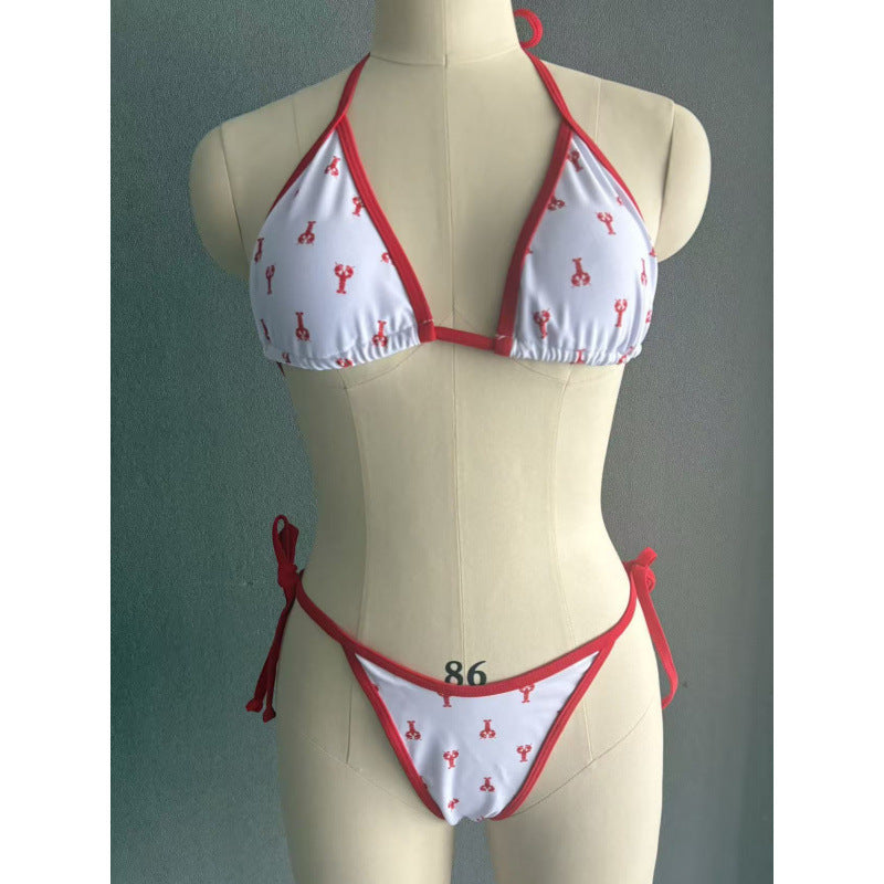 Damen Triangel-Bikini mit verspieltem Hummerdesign und verstellbaren Bändern Drune