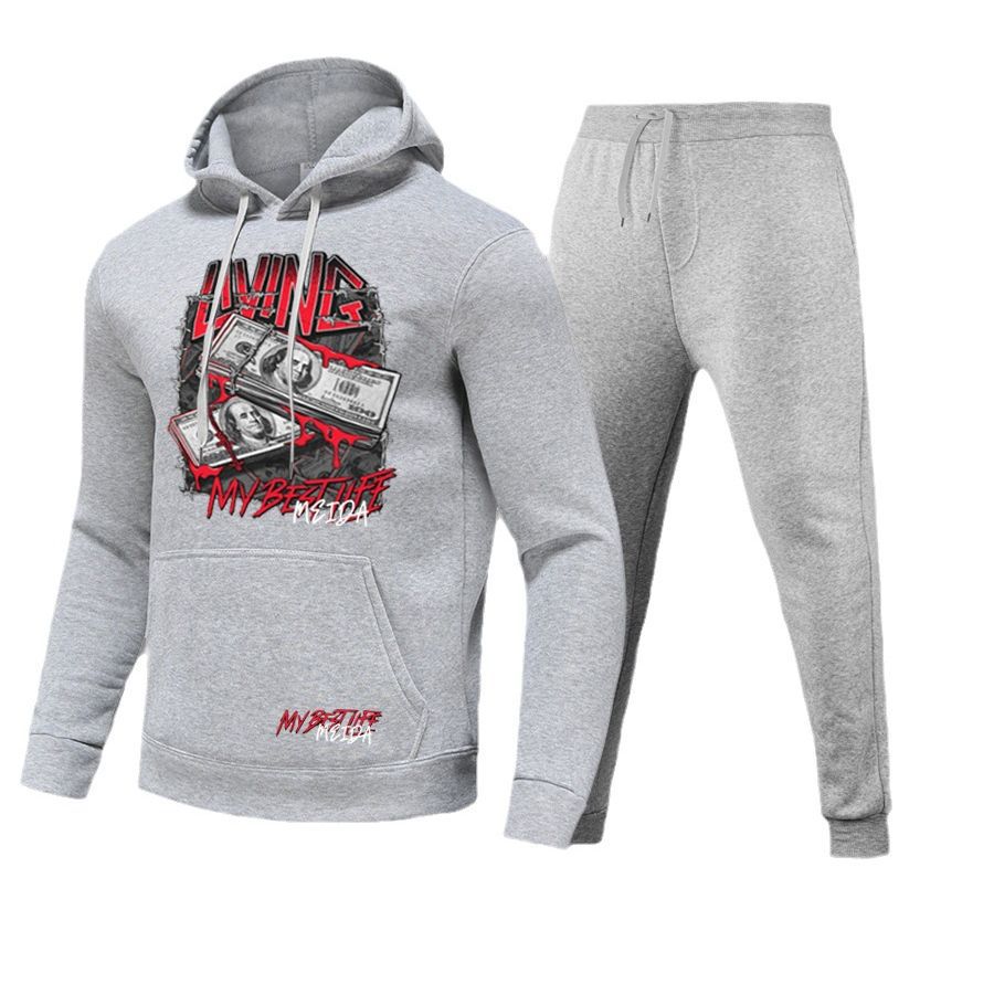 Herren sportliches Hoodie- und Jogginghose-Set mit auffälligem Grafikdruck Drune