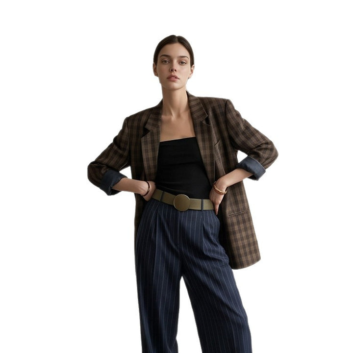 Damen Oversize-Karoblazer mit kastiger Silhouette und überschnittenen Schultern Drune