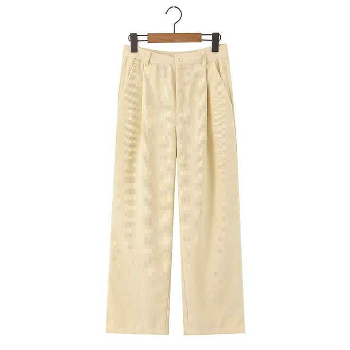 Damen Hochtaillierte Cordhose mit weitem Bein und Bundfalten Drune