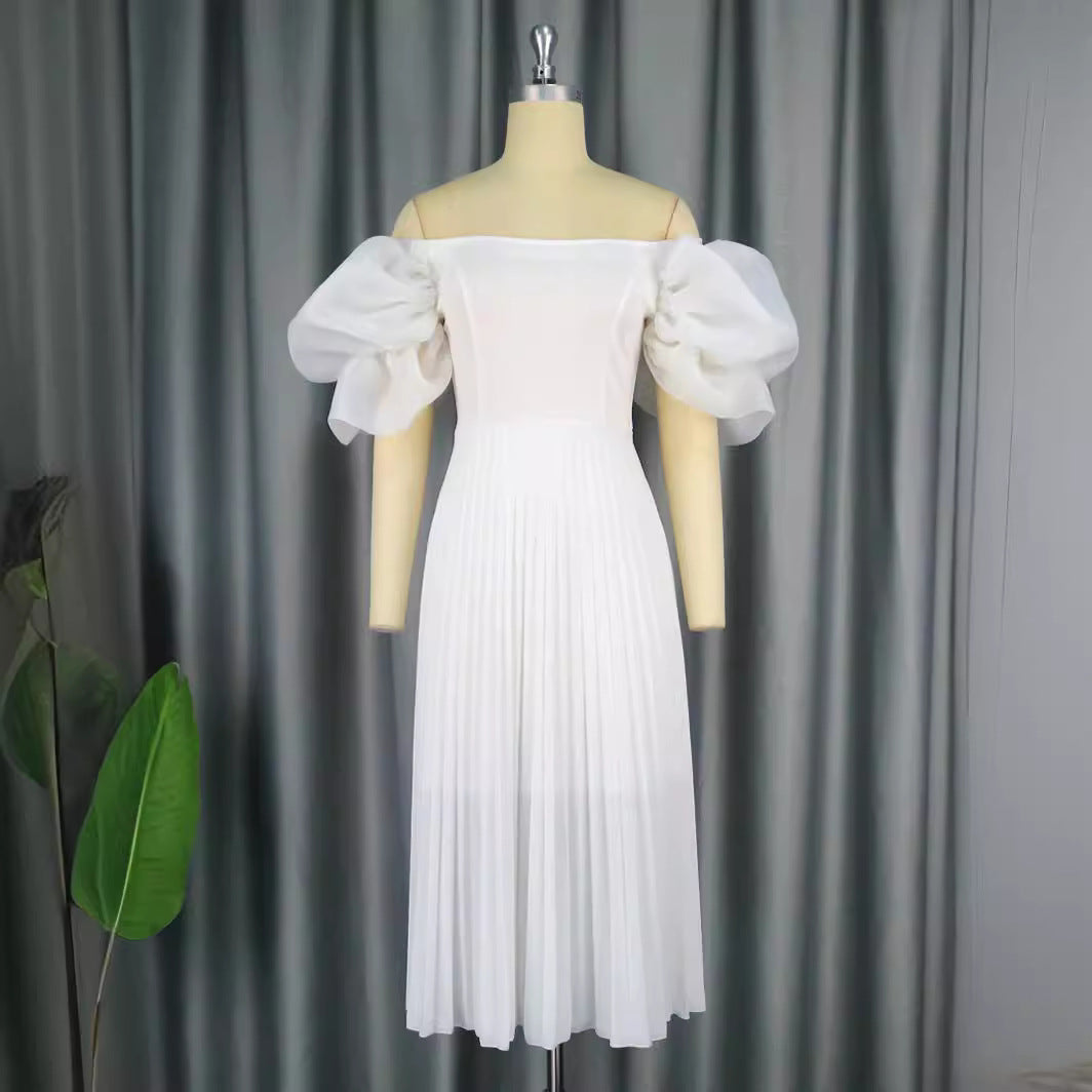 Damen Elegantes Kleid mit voluminösen Puffärmeln und schwingendem Rock Drune
