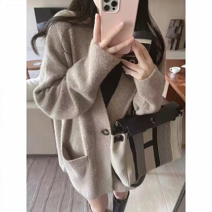 Damen Kuschelige Strickjacke mit großem Schnitt und Taschen Drune
