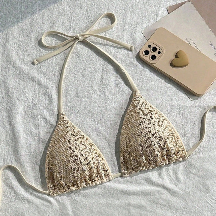Damen Glamouröser Triangel-Bikini mit Glitzerelementen Drune