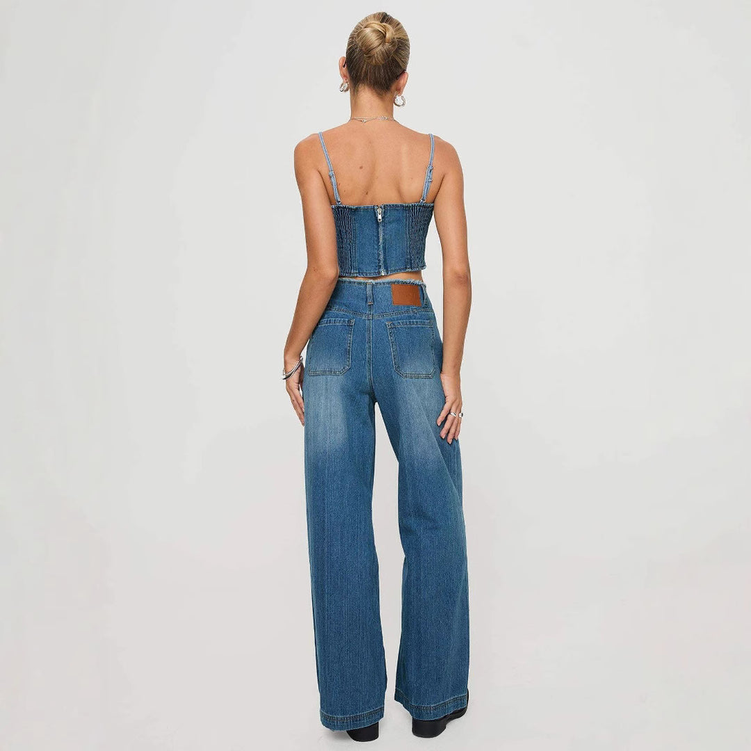 Damen nan hochgeschnittene Weitbein-Jeans mit rohem Bund, extra weitem Bein und Fünf-Taschen-Schnitt Drune