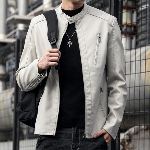 Herren Stilvolle Schnitte Kunstlederjacke Drune