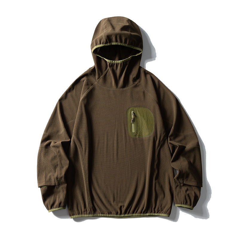 Unisex Leichte technische Kapuzen-Pullover-Windjacke mit Brust-Reißverschlusstasche und elastischem Saum Drune