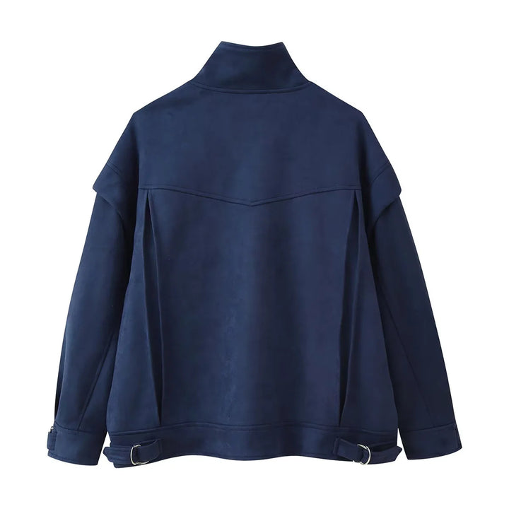 Damen nan Utility-Jacke aus Veloursimitat mit Stehkragen, Pattentaschen und verstellbaren Manschetten Drune