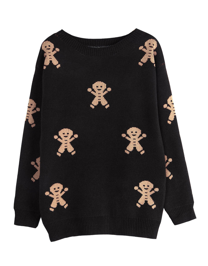 Damen Strickpullover mit festlichem Lebkuchenmotiv und weitem Schnitt Drune