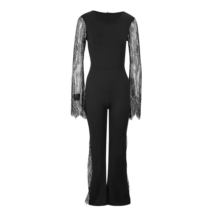 Damen Eleganter Jumpsuit mit schimmernder Spitze und weitem Bein Drune