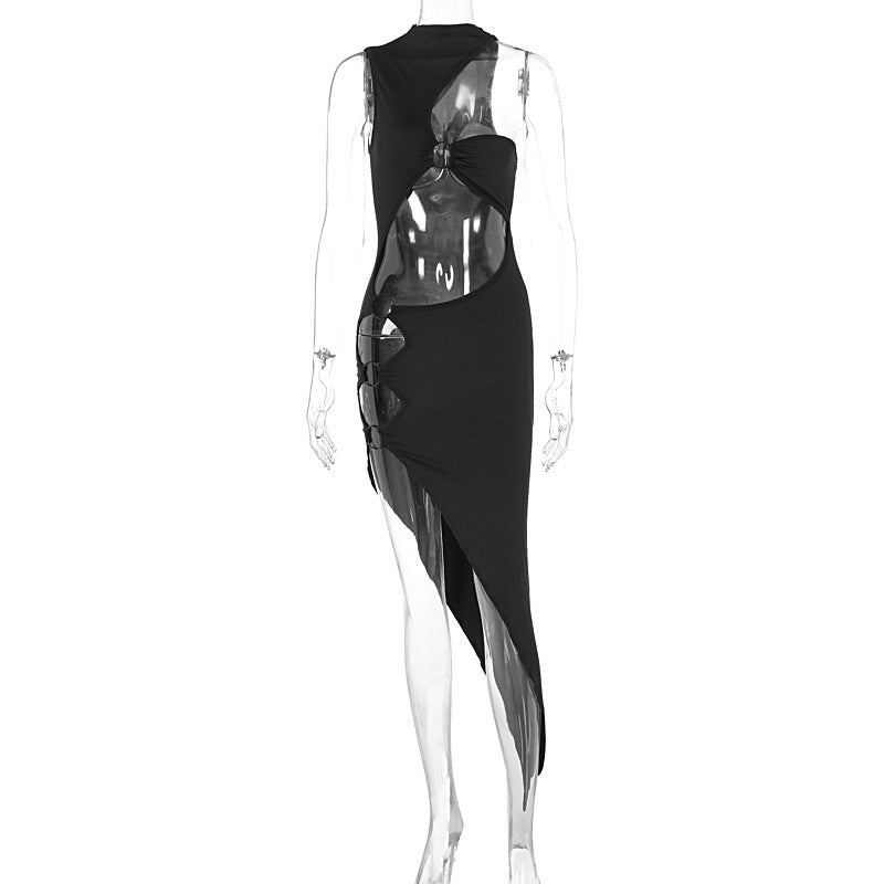 Damen figurbetontes asymmetrisches Kleid mit raffinierten Cut-Outs und modischen Details Drune