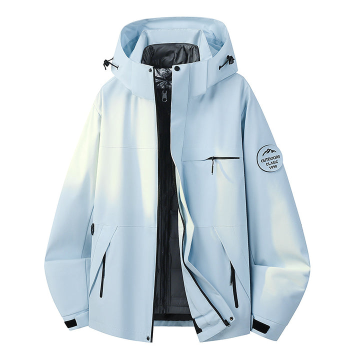 Herren Wasserdichte Outdoor-Softshelljacke mit Kapuze, hohem Stehkragen & Reißverschlusstaschen Drune