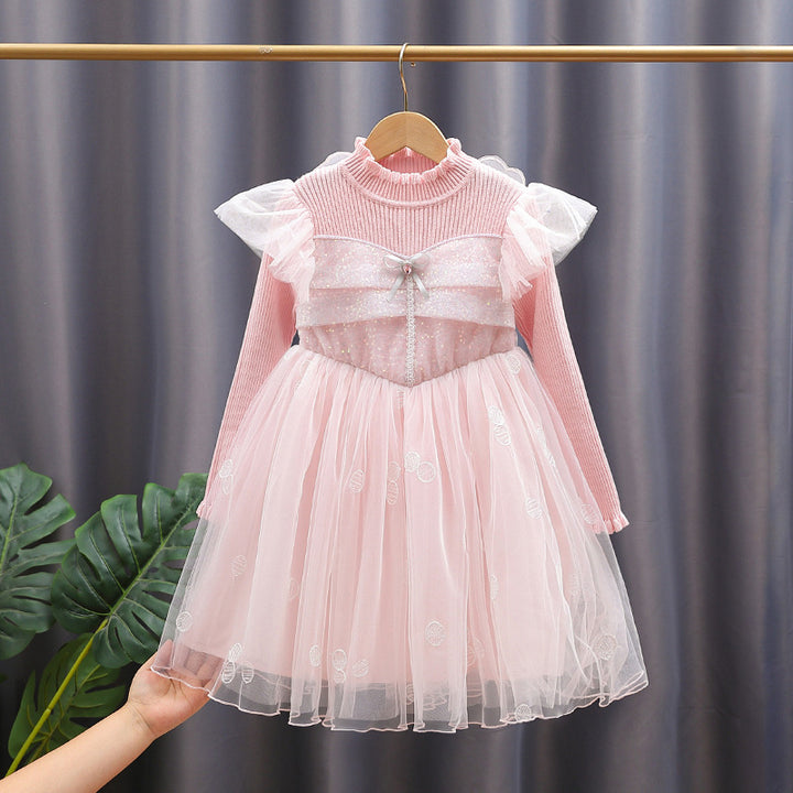 Mädchen Festkleid mit Rüschenärmel und Glitzerdetails Drune
