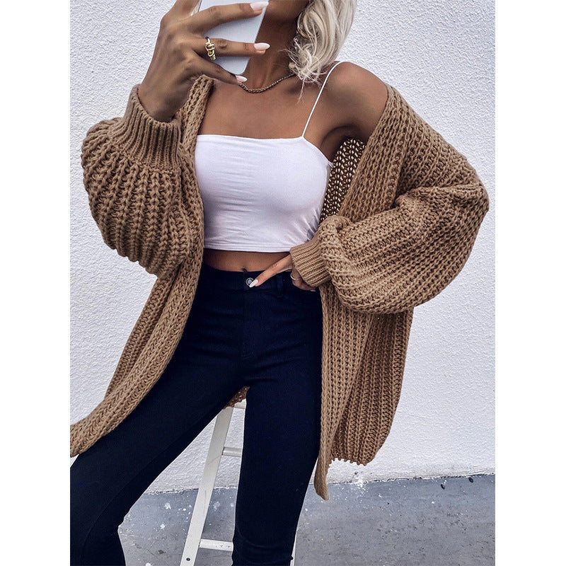 Damen Kuschel-Cardigan im Cocoon-Schnitt mit überlangen Ärmelbündchen und offener Front Drune