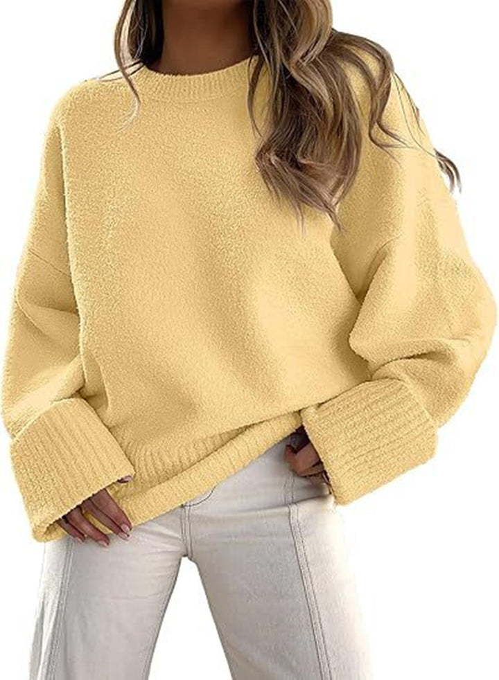 Damen Oversize Bouclé-Strickpullover mit überschnittener Schulter und breiten Bündchen Drune