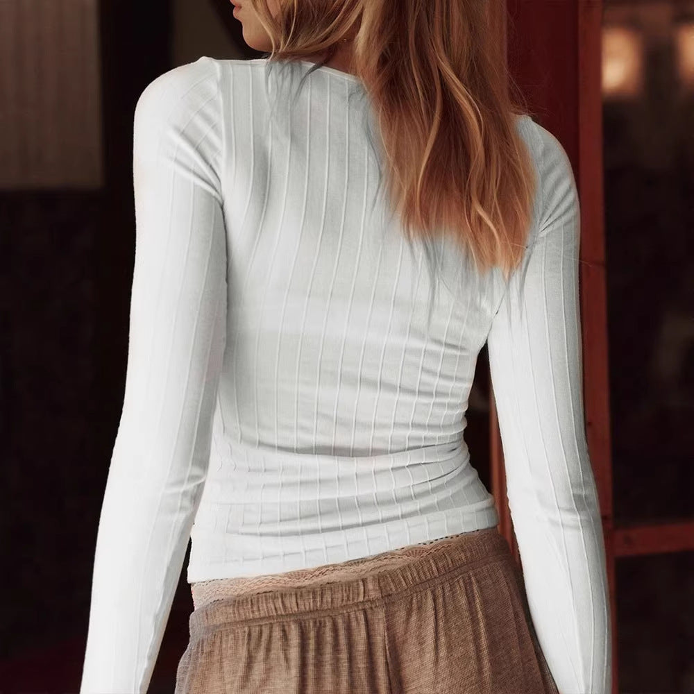 Damen Top mit feinen Rippdetails und elegantem V-Ausschnitt Drune