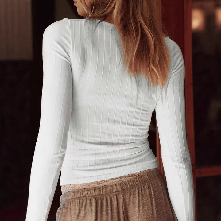 Damen Top mit feinen Rippdetails und elegantem V-Ausschnitt Drune