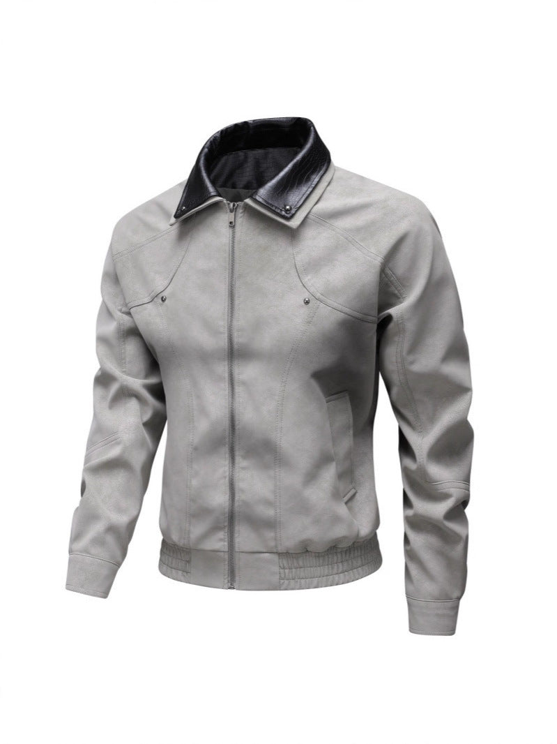 Herren Vintage-inspirierte Kunstleder-Blousonjacke mit kontrastkragen Drune