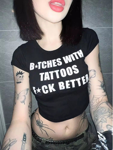 Damen Crop-Top mit kreativem Grafikdesign und modernem Schriftzug Drune