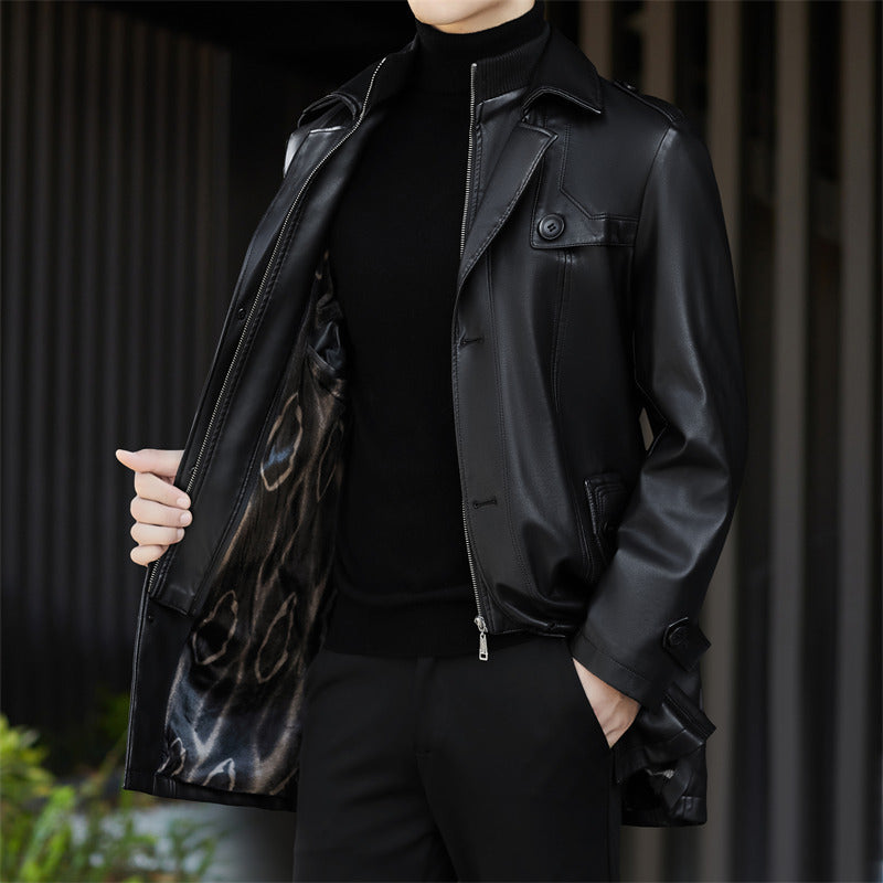 Herren Kunstlederjacke im eleganten Trenchcoat-Stil mit praktischen Taschen Drune