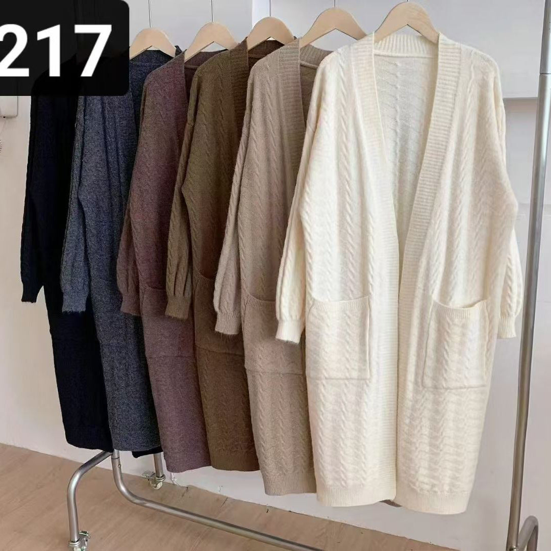 Damen Gemütlicher Strickcardigan mit Kapuze und Taschen Drune