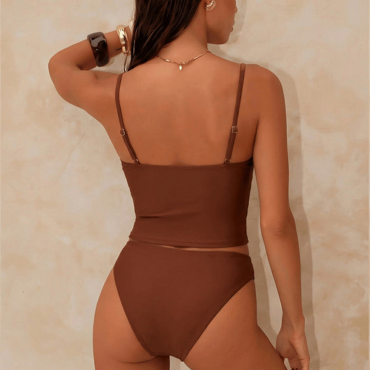 Damen Crop-Top Bikini mit dekorativen Trägerdetails Drune