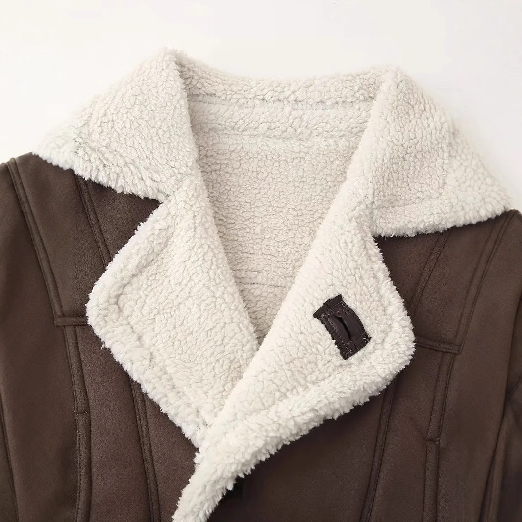 Damen nan kurze Fliegerjacke im Aviator‑Look mit Teddyfutter, großem Schalkragen und verstellbaren Manschetten Drune