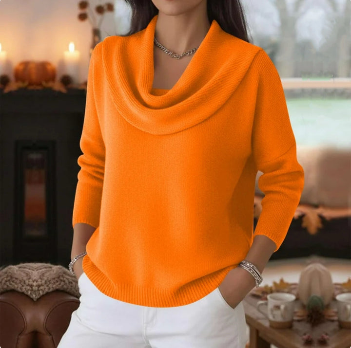 Damen Lässiger Schalkragen-Feinstrickpullover mit überschnittener Schulter und geripptem Saum Drune