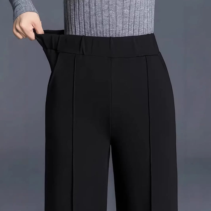 Damen Elegante hochtaillierte Palazzo-Hose mit Bügelfalte und weitem Bein Drune