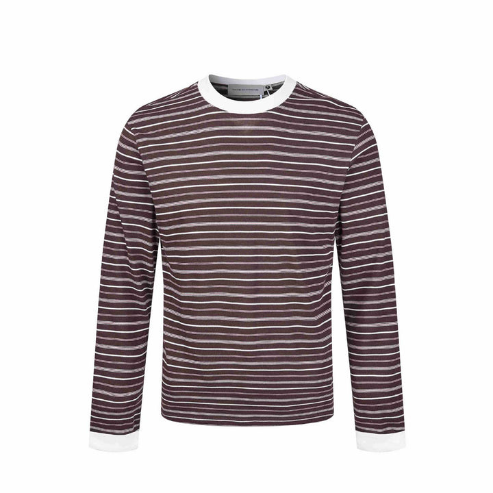 Herren Gestreiftes Langarmshirt aus Baumwollmix mit geripptem Rundhals Drune