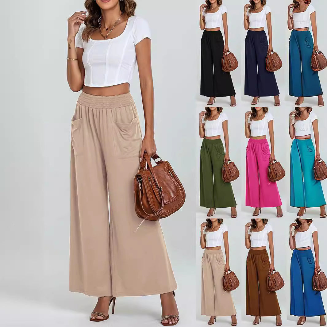 Damen Weite, luftige Palazzo-Hose mit elastischem Bund und praktischen Taschen Drune