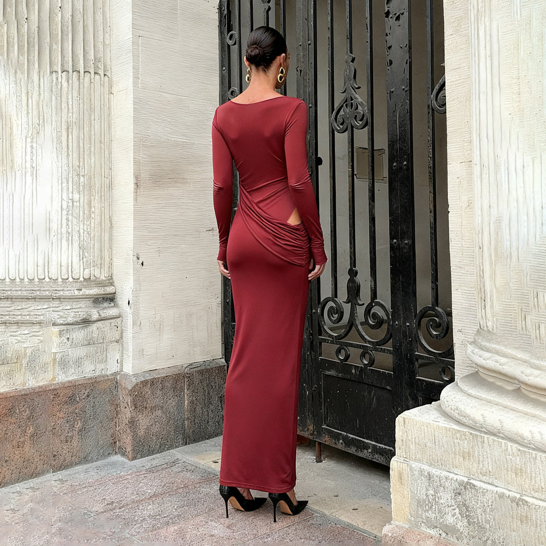 Damen Figurbetontes Maxikleid mit U-Boot-Ausschnitt, seitlicher Raffung und Stretch-Jersey Drune