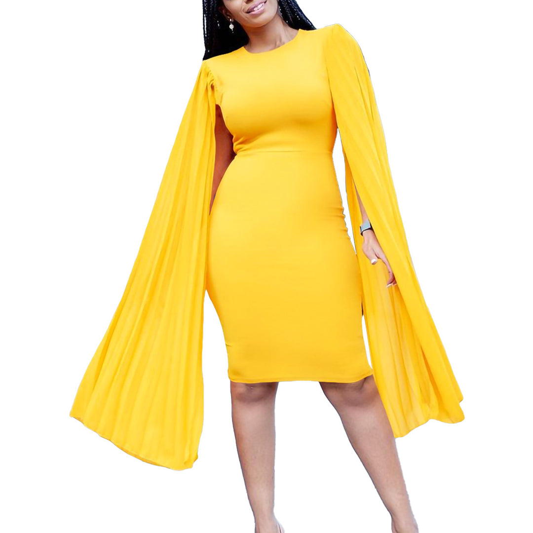 Damen Etui-Kleid mit dramatischen Plisseefaltenärmeln und elegantem Schnitt Drune