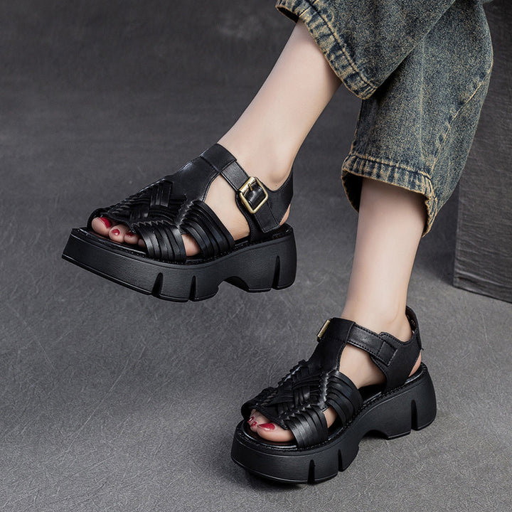 Damen Plateau-Sandalen mit geflochtenem Design und verstellbarem Riemen Drune