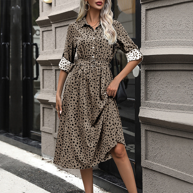 Damen Midikleid mit Hemdblusen-Design, tailliertem Gürtel & verspieltem Tupfenmuster Drune