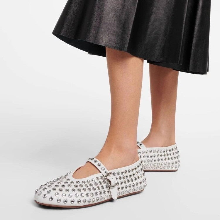 Damen  veredelte Mary‑Jane Ballerina mit Strassbesatz und verstellbarer Metallschnalle Drune