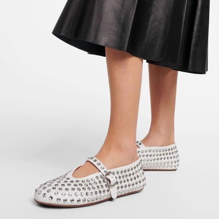 Damen  veredelte Mary‑Jane Ballerina mit Strassbesatz und verstellbarer Metallschnalle Drune