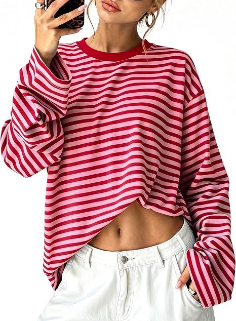 Damen gestreiftes Langarmshirt mit lässigem Schnitt und rundem Halsausschnitt
