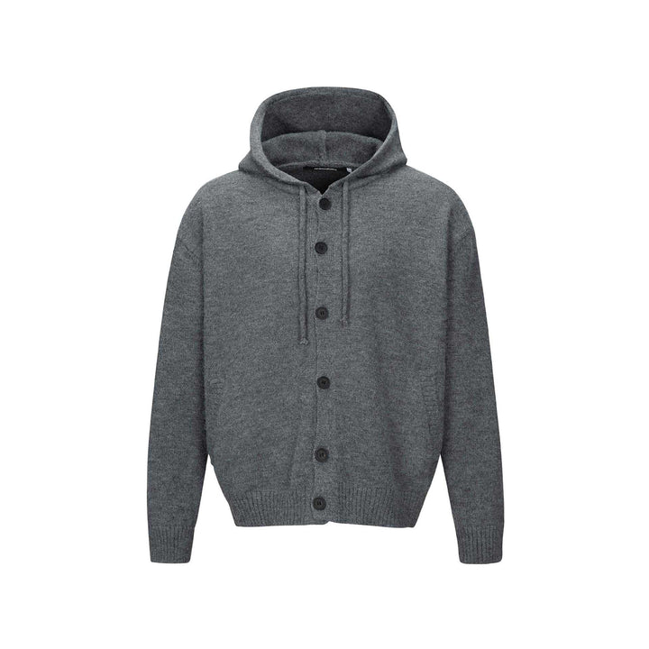 Unisex Kapuzen-Cardigan mit Knopfleiste, angerauter Strickstruktur und Rippbündchen Drune