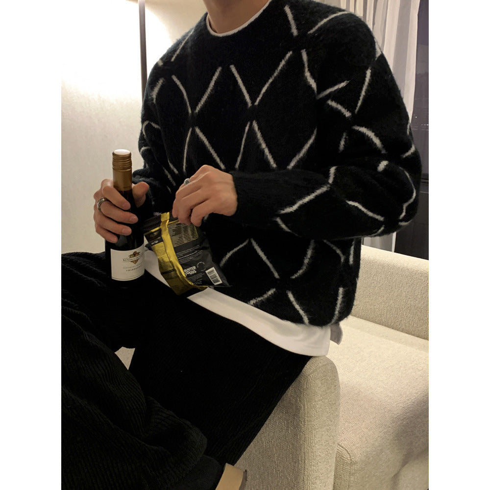 Herren Modischer Strickpullover mit geometrischem Muster Drune