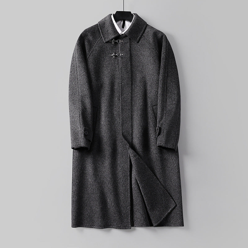 Herren Gerader Wollmix-Longcoat mit verdeckter Front und dekorativen Knebelverschlüssen Drune